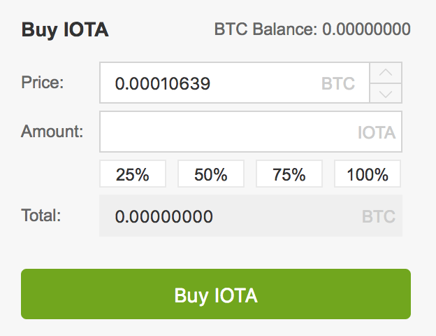 Step 8: How to buy IOTA - Buying form for BTC and IOTA